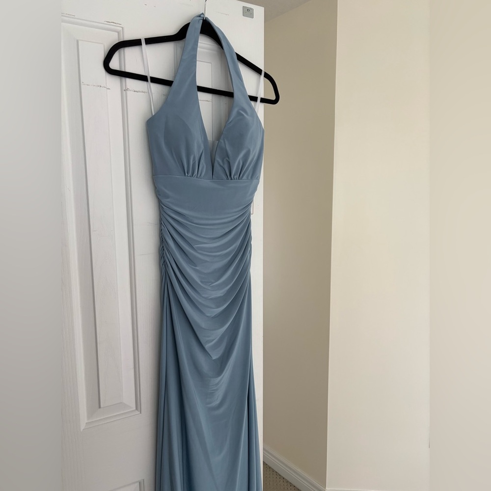 Elegant Blue Halter Dress